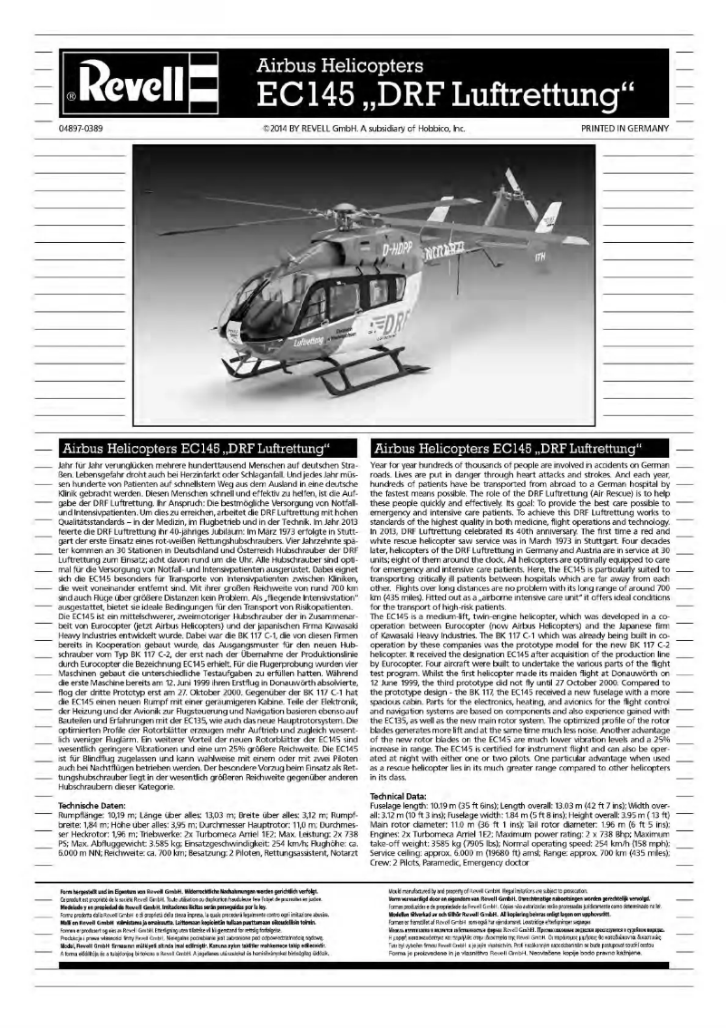 Page n°1 - Manuel utilisateur Revell Airbus Helicopters EC145 DRF Luftrettung