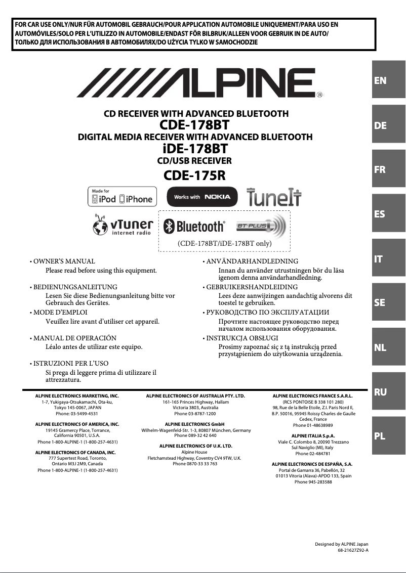 Page 1 de la notice Manuel utilisateur Alpine CDE-175R
