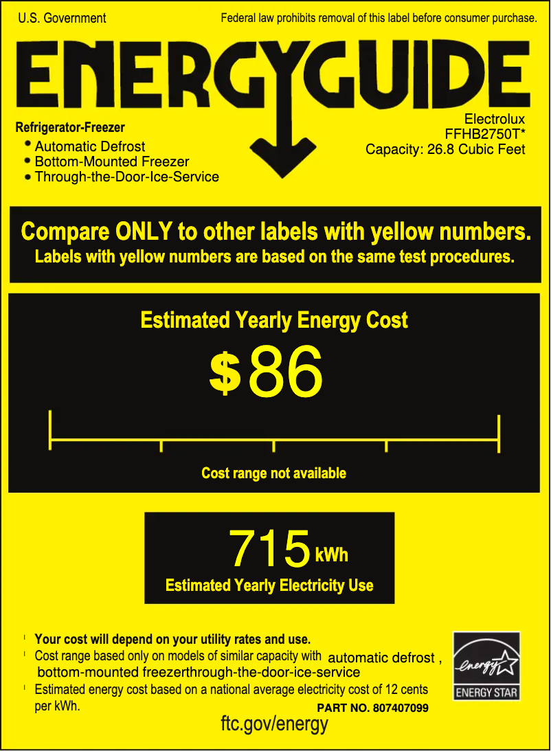 Page n°1 - Label énergétique Frigidaire FFHB2750T