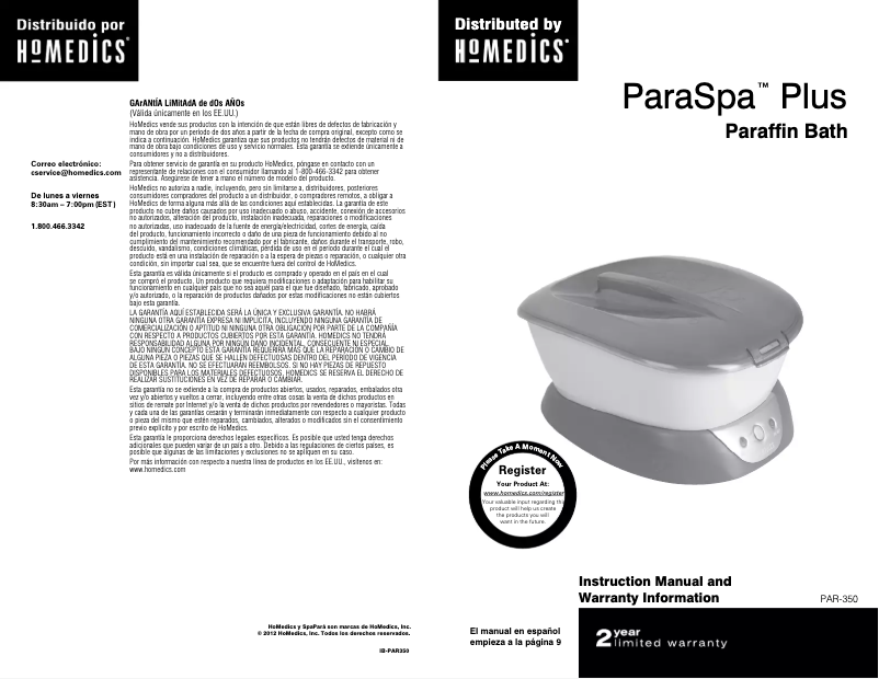 Page 1 de la notice Manuel utilisateur Homedics PAR-350