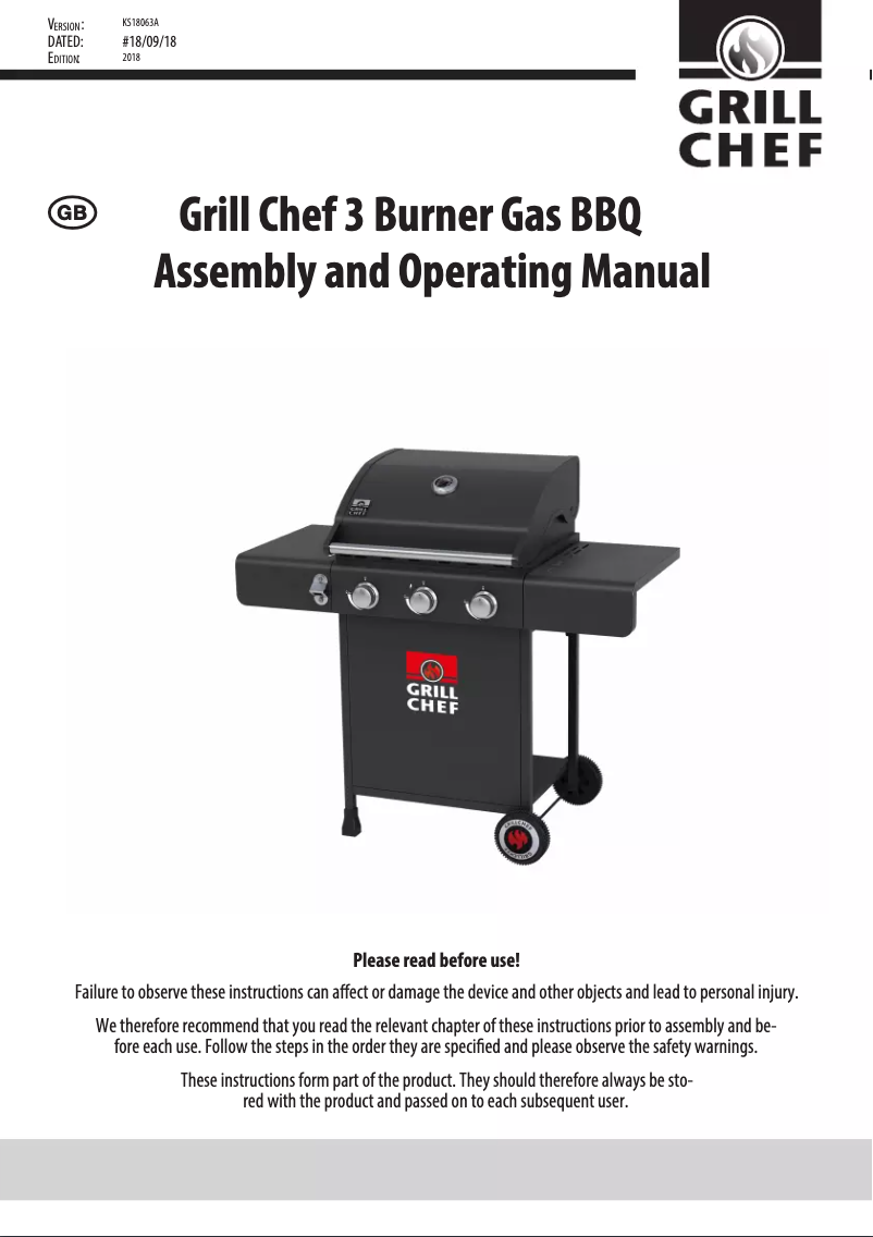 Page n°1 - Manuel utilisateur Grill Chef KS18063A