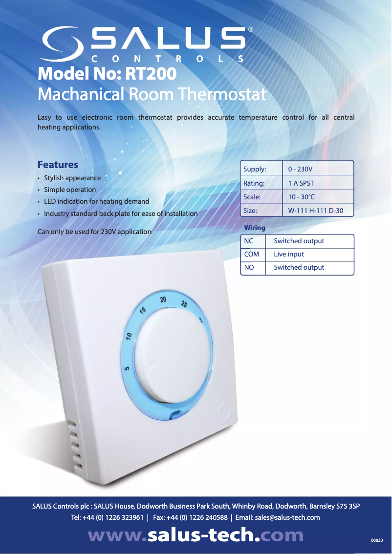 Page 1 de la notice Fiche technique Salus RT200