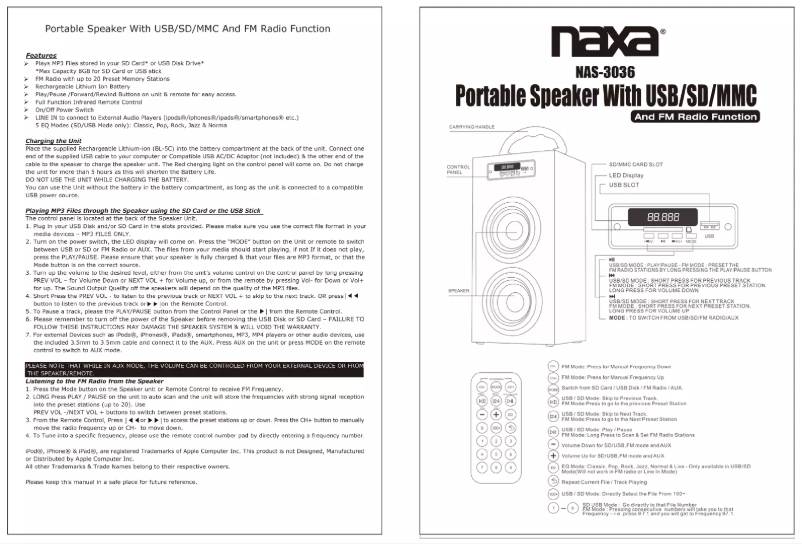 Page n°1 - Manuel utilisateur Naxa NAS-3036
