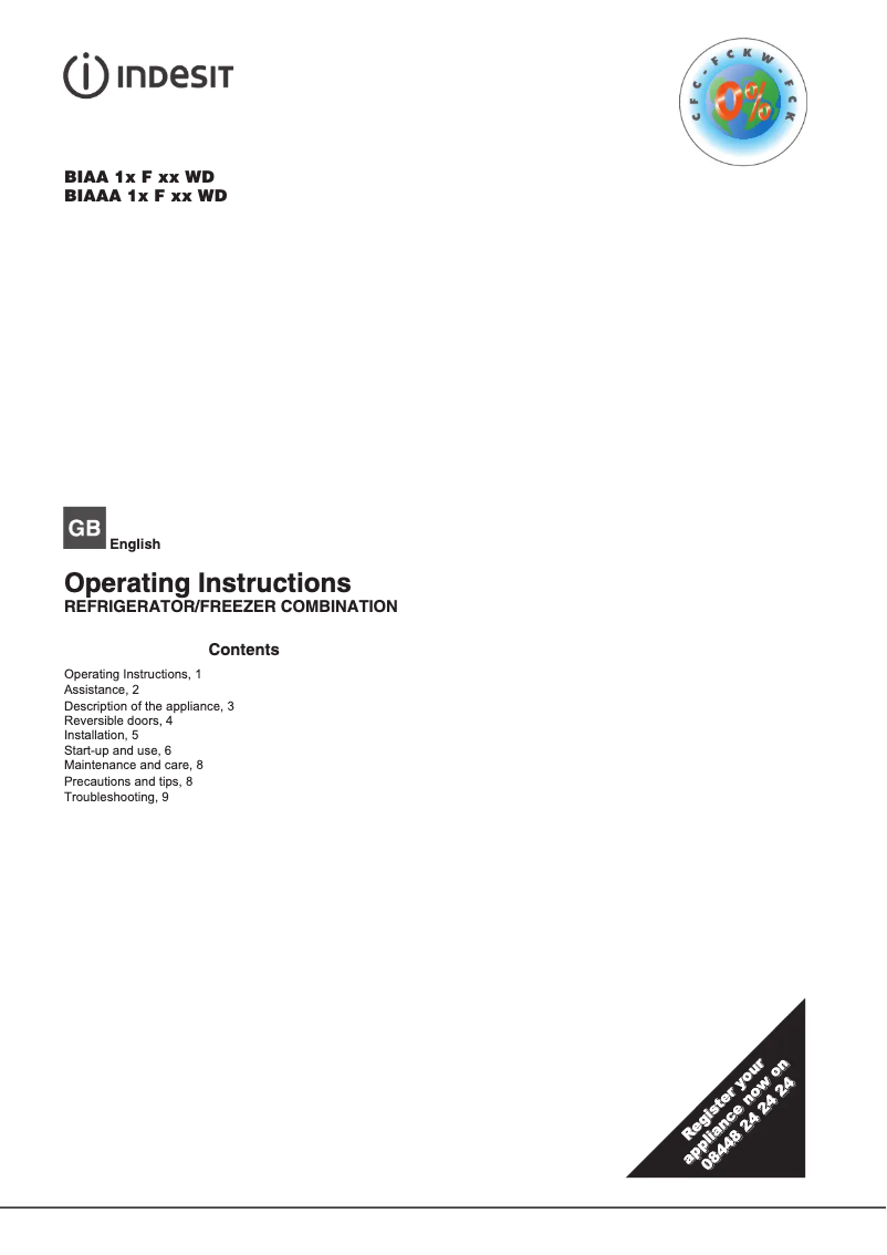 Image de la première page du manuel de l'appareil BIAA 13 F K WD (UK)