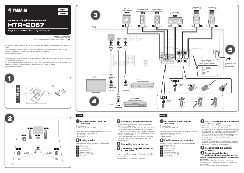 Page 1 de la notice Guide d'installation Yamaha YHT-1810