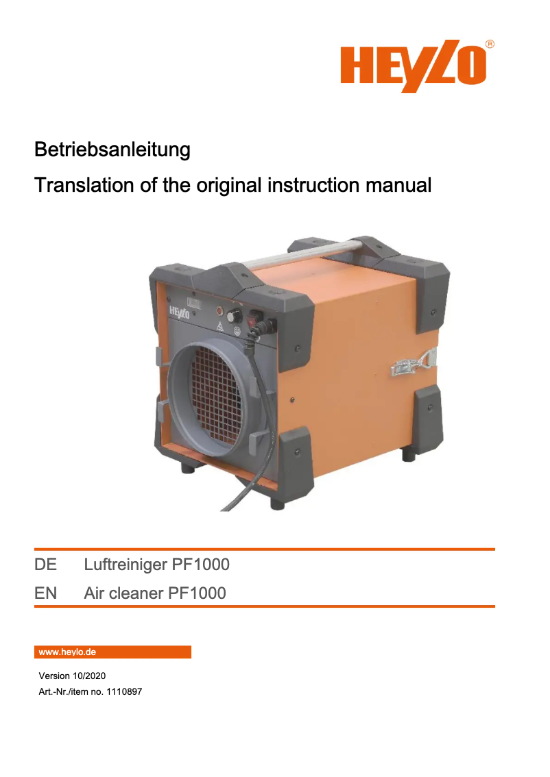 Page 1 de la notice Manuel utilisateur Heylo PF1000