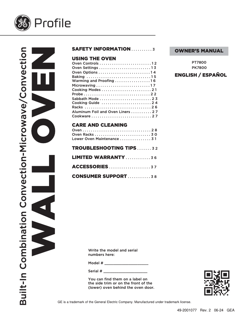 First page image of the manual for PT7800EKES