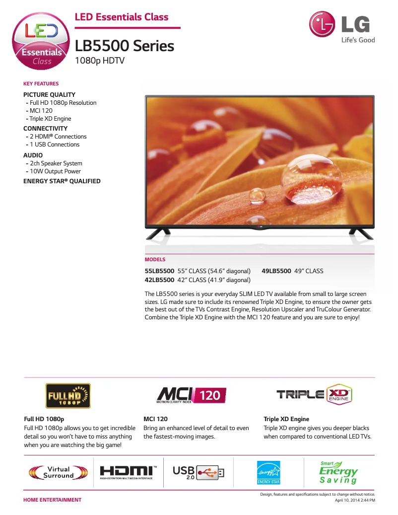 Image de la première page du manuel de l'appareil 55LB5500