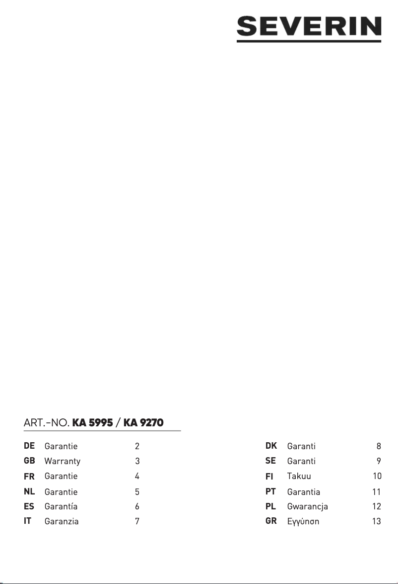Page n°1 - Informations de garantie Severin KA 9270