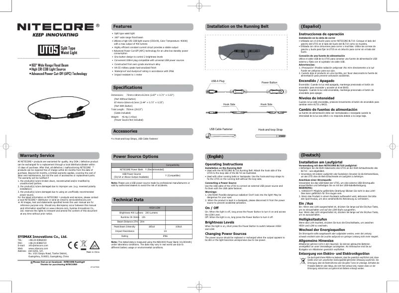 Page 1 de la notice Manuel utilisateur Nitecore UT05