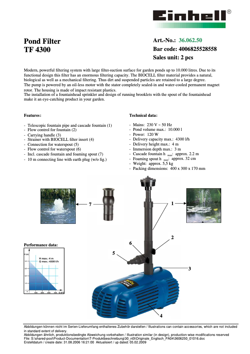 Page 1 de la notice Manuel utilisateur Einhell TF 4300