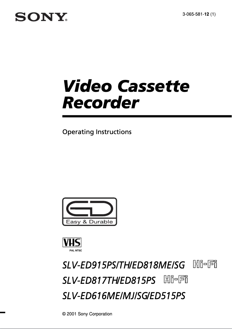 Page 1 de la notice Manuel utilisateur Sony SLV-ED815PS