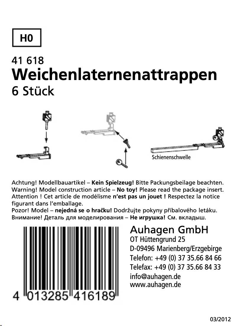 Page 1 de la notice Manuel utilisateur Auhagen 41618