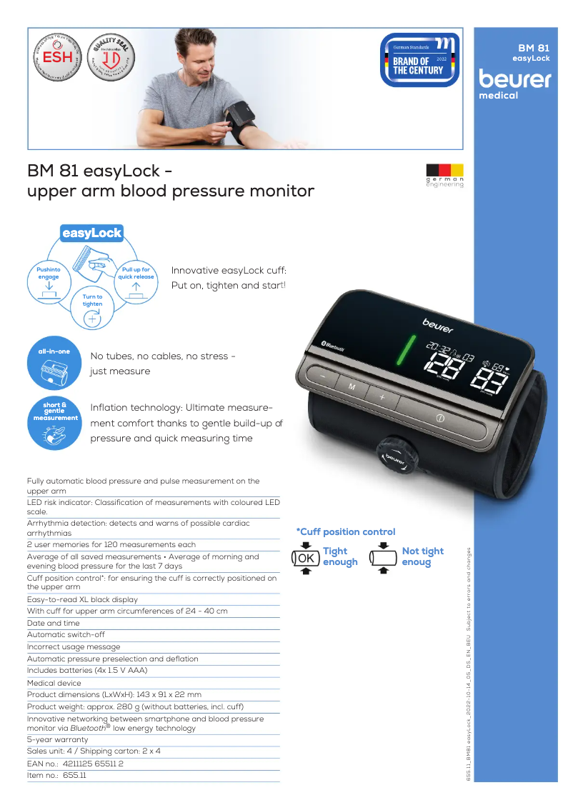 Page 1 de la notice Fiche technique Beurer BM 81 easyLock