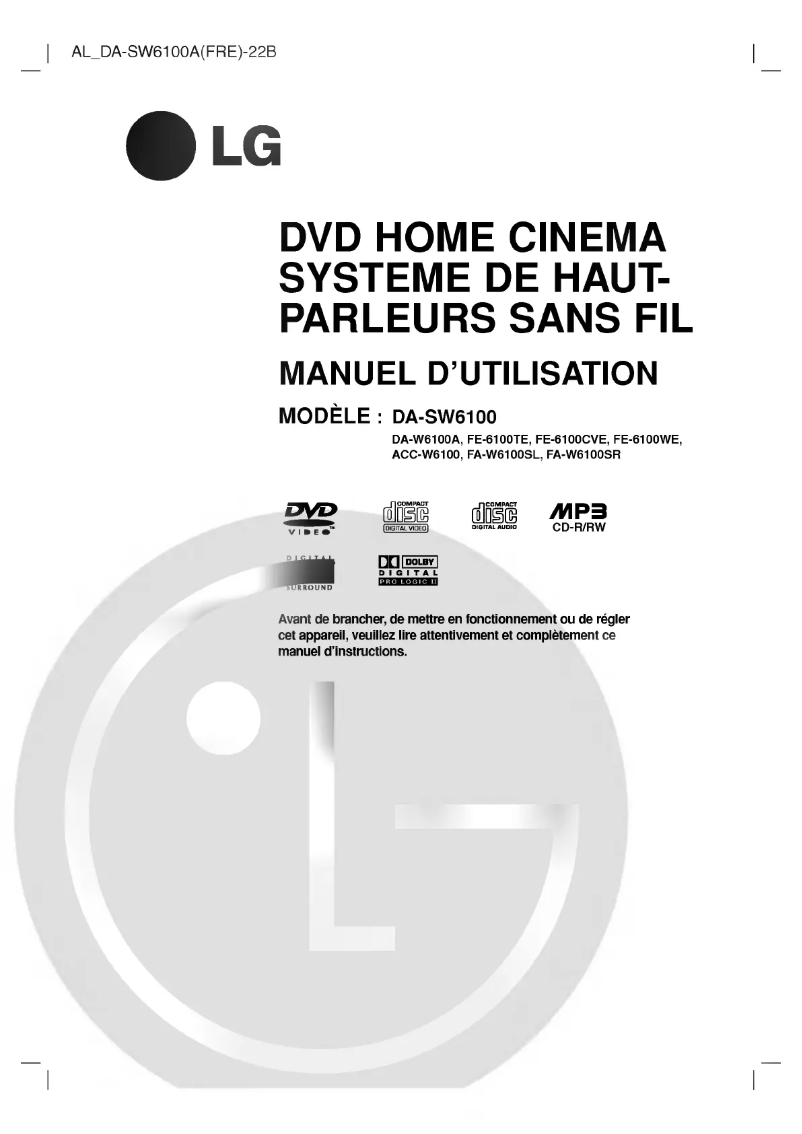 Page 1 de la notice Manuel utilisateur LG DA-W6100A