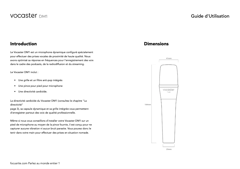 Page n°1 - Manuel utilisateur Focusrite Vocaster DM1