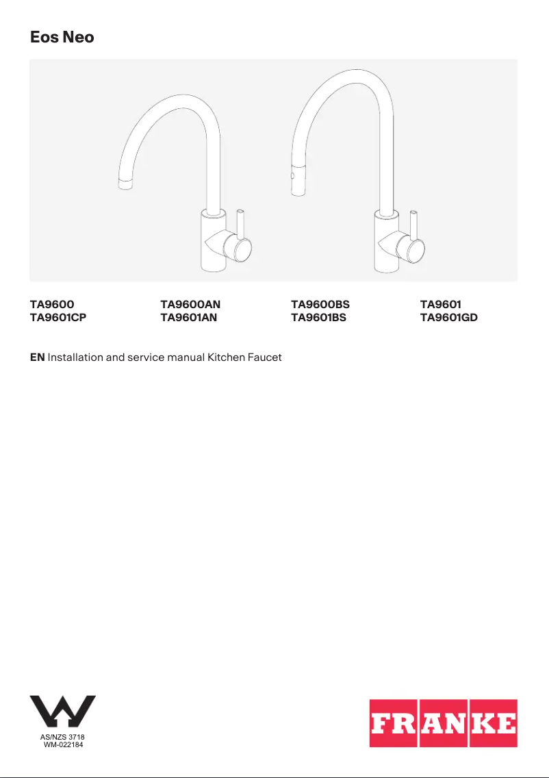 Page n°1 - Manuel utilisateur Franke Eos Neo TA9601GD