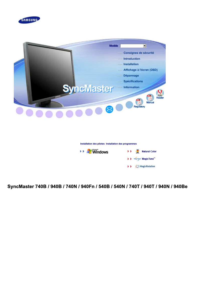 Page 1 de la notice Manuel utilisateur Samsung SyncMaster 740N