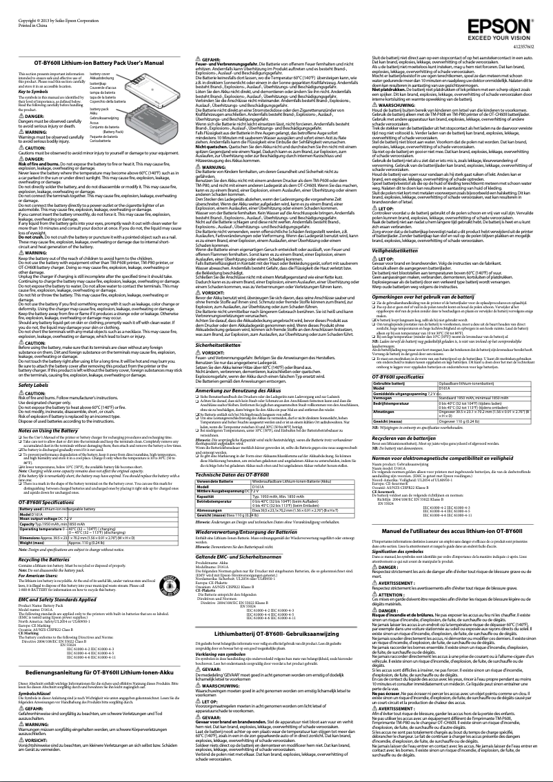 Page 1 de la notice Manuel utilisateur Epson OT-BY60II