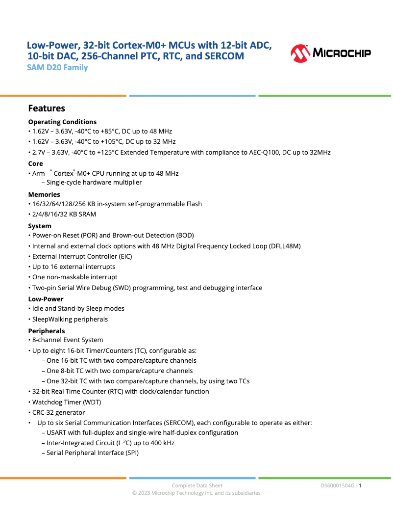 Page 1 de la notice Manuel utilisateur Microchip ATSAMD20G15