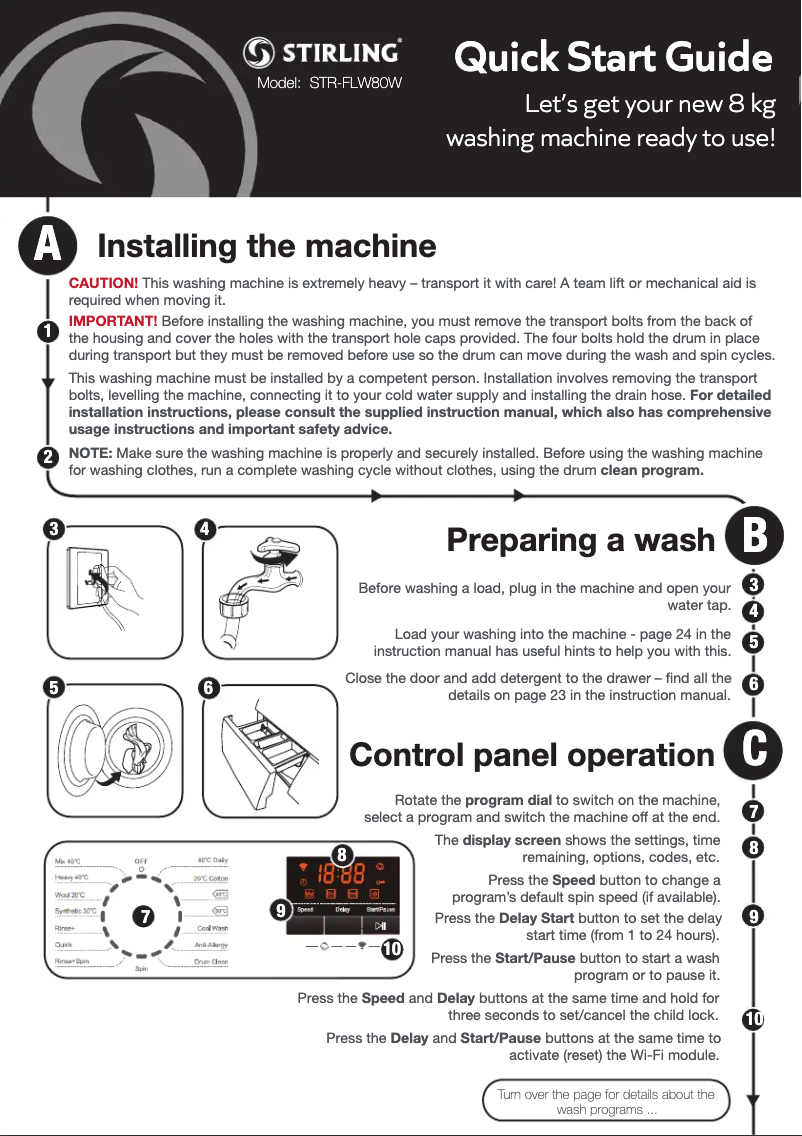 Page 1 de la notice Guide de démarrage rapide Stirling STR-FLW80W