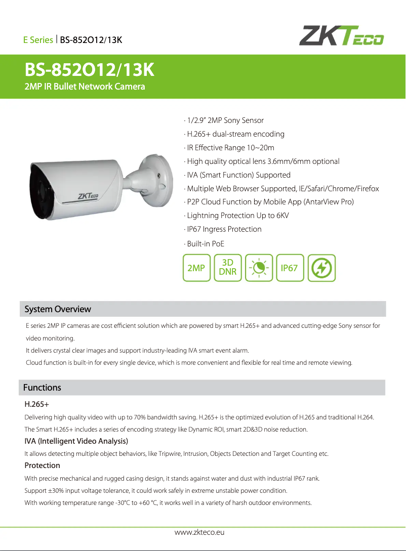 Page 1 de la notice Manuel utilisateur ZKTeco BS-852O12/13K