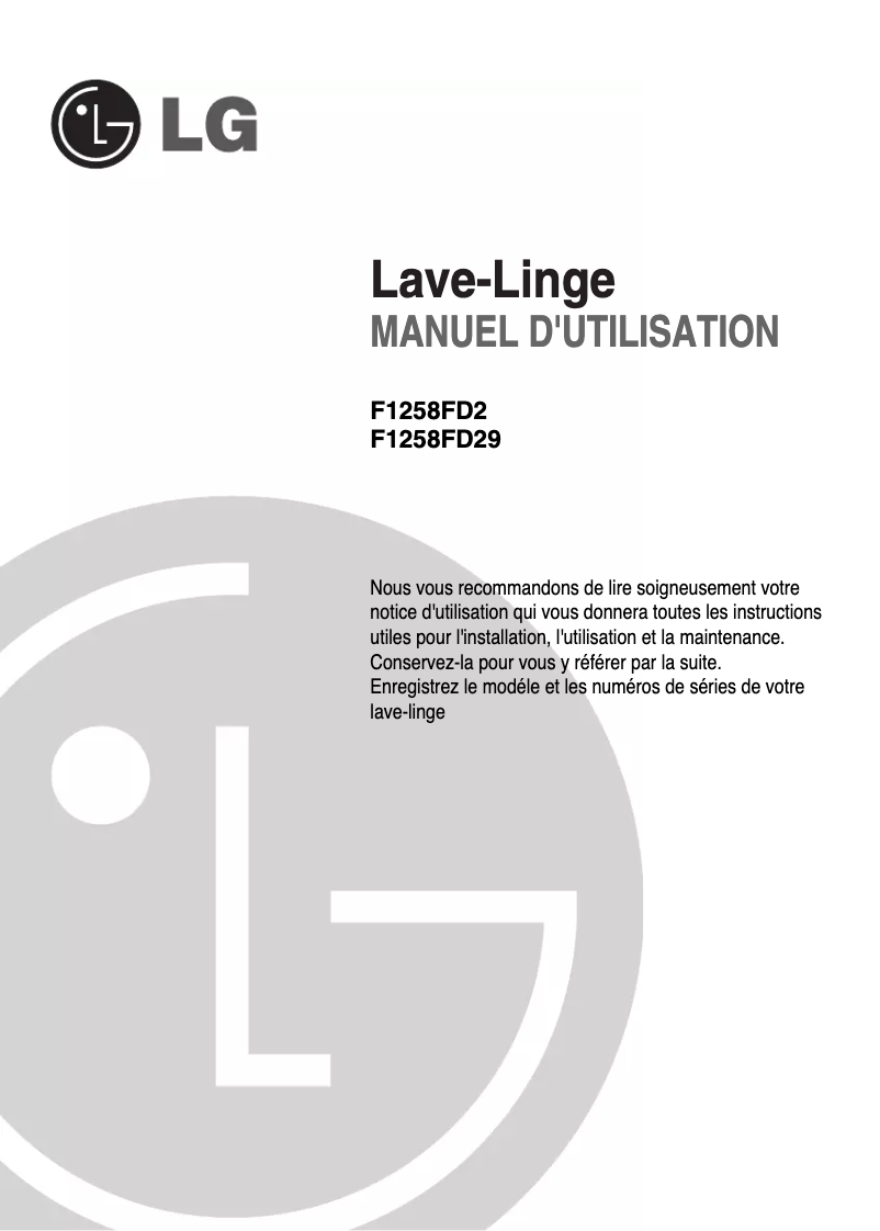 Page n°1 - Manuel utilisateur LG F1258FD9