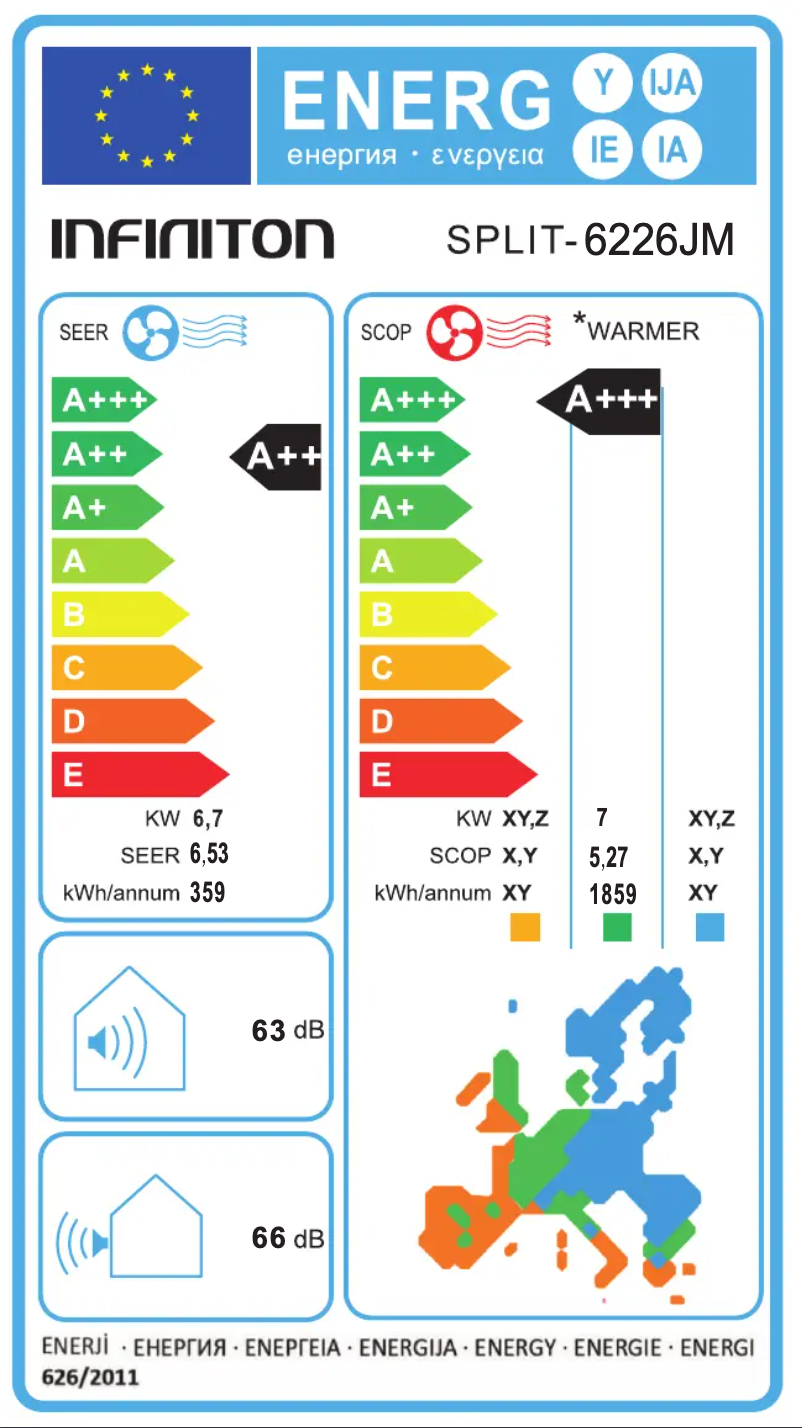 Page n°1 - Label énergétique Infiniton SPLIT-6226JM