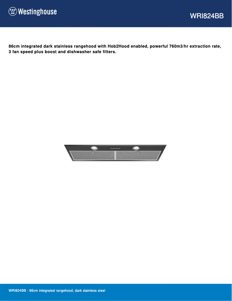 Page 1 de la notice Fiche technique Westinghouse WRI824BB