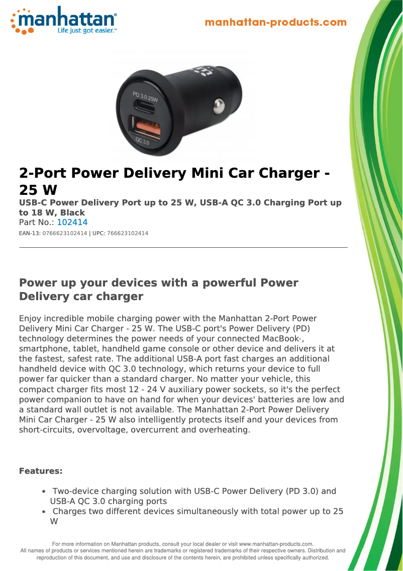 Page 1 de la notice Fiche technique Manhattan 102414