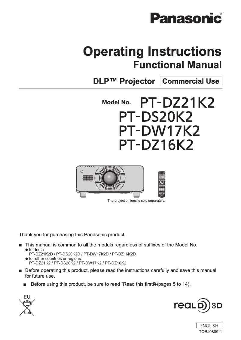 Page n°1 - Manuel utilisateur Panasonic PT-DZ21K2U
