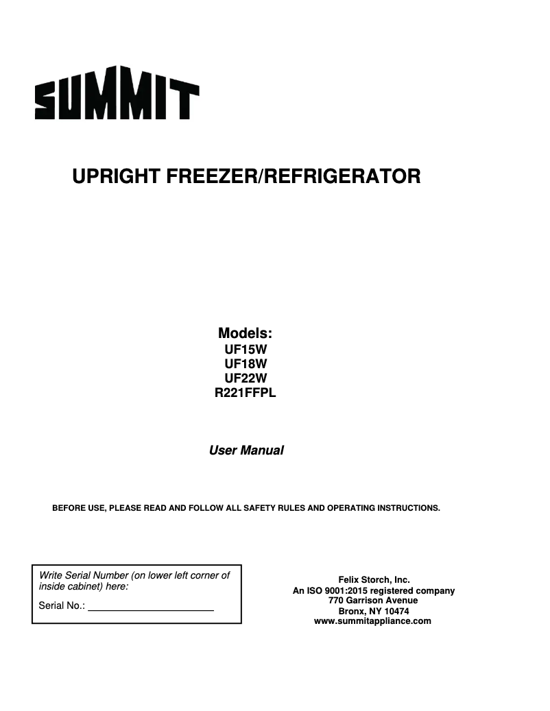 Page 1 de la notice Manuel utilisateur Summit UF22W