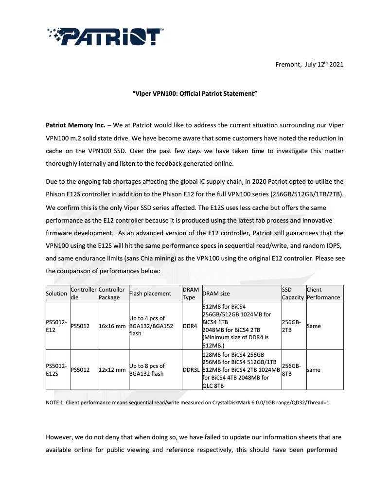 Page 1 de la notice Manuel utilisateur Patriot Viper VPN100