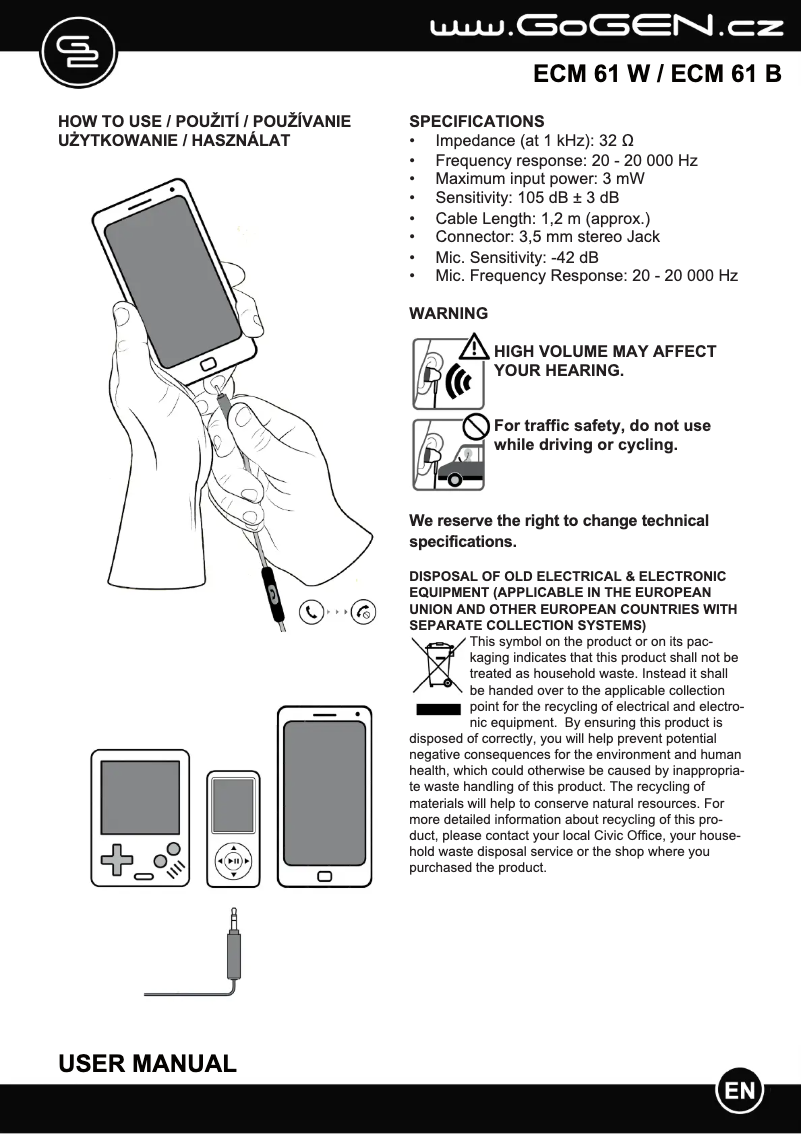 Page n°1 - Manuel utilisateur GoGen ECM 61W