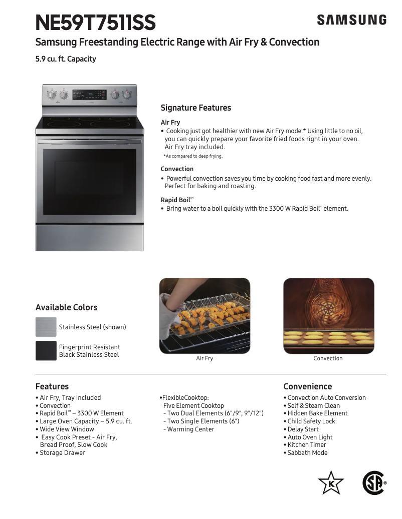 Page 1 de la notice Fiche technique Samsung NE59T7511SS/AA