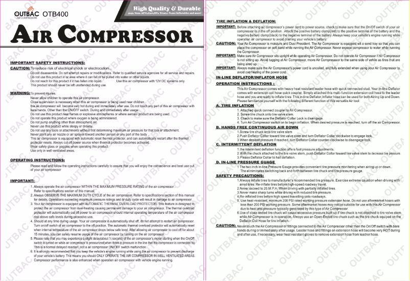 Page n°1 - Manuel utilisateur Outbac OTB400