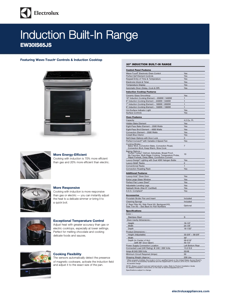 Page 1 de la notice Fiche technique Electrolux EW30IS65JS