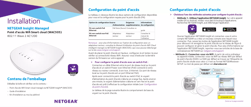 Page 1 de la notice Guide d'installation Netgear WAC505