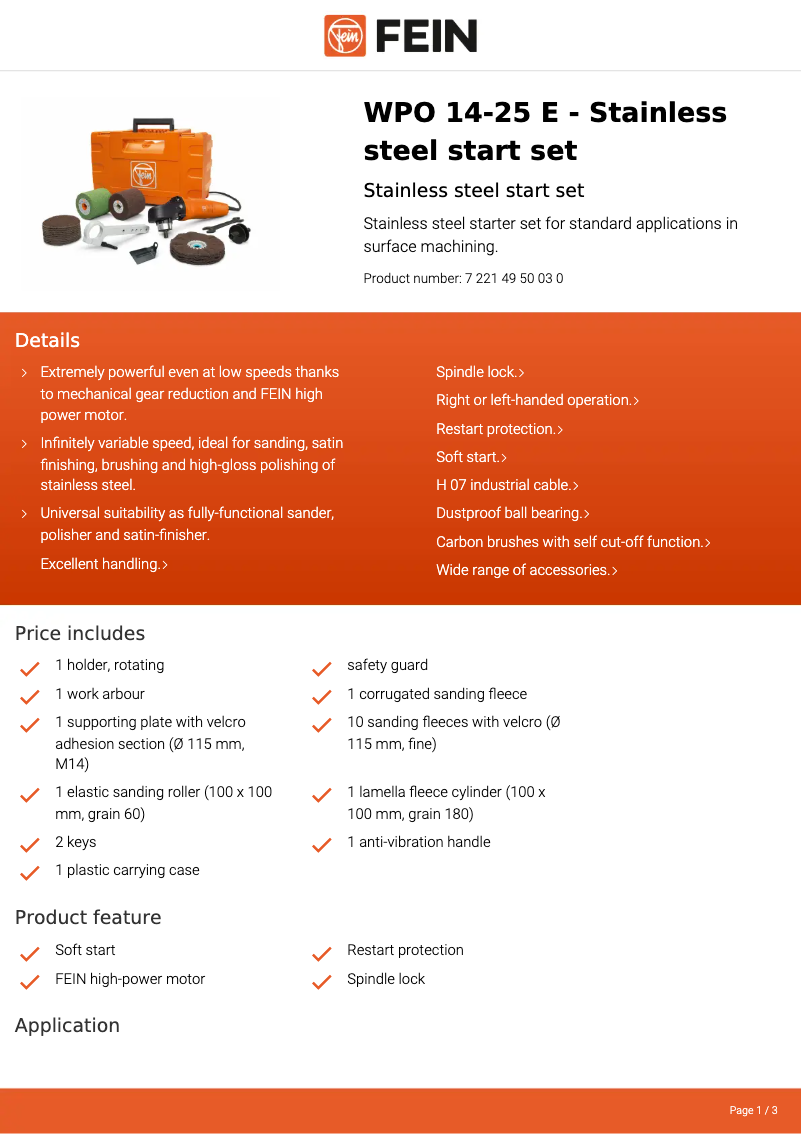 Page n°1 - Fiche technique Fein WPO 14-25 E