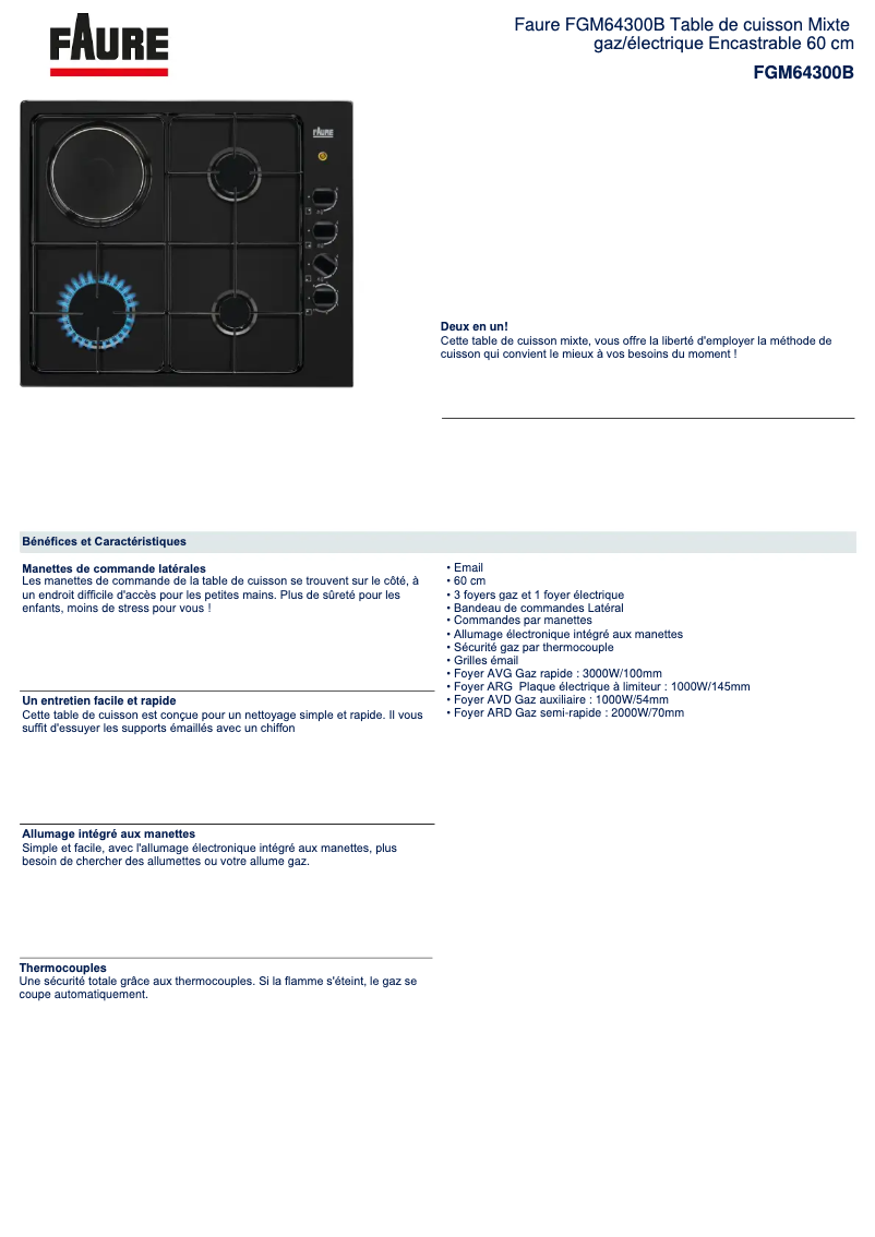 Page n°1 - Fiche technique Faure FGM64300B