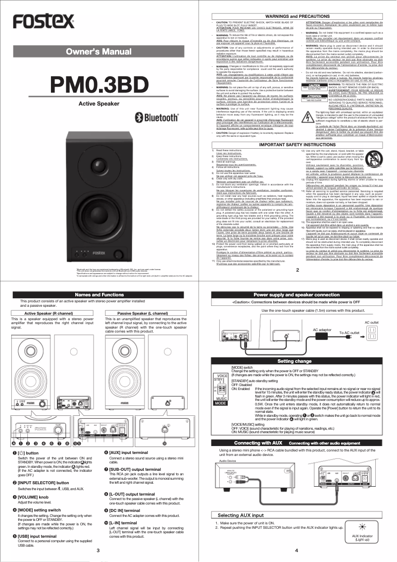 Page n°1 - Manuel utilisateur Fostex PM0.3BD