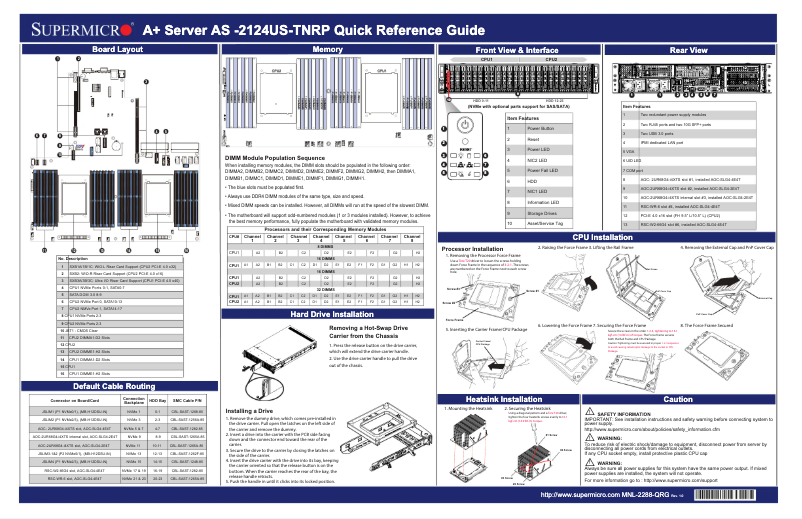 Page 1 de la notice Guide de démarrage rapide Supermicro A+ Server 2124US-TNRP