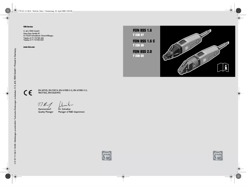 Image de la première page du manuel de l'appareil BSS 1.6 C