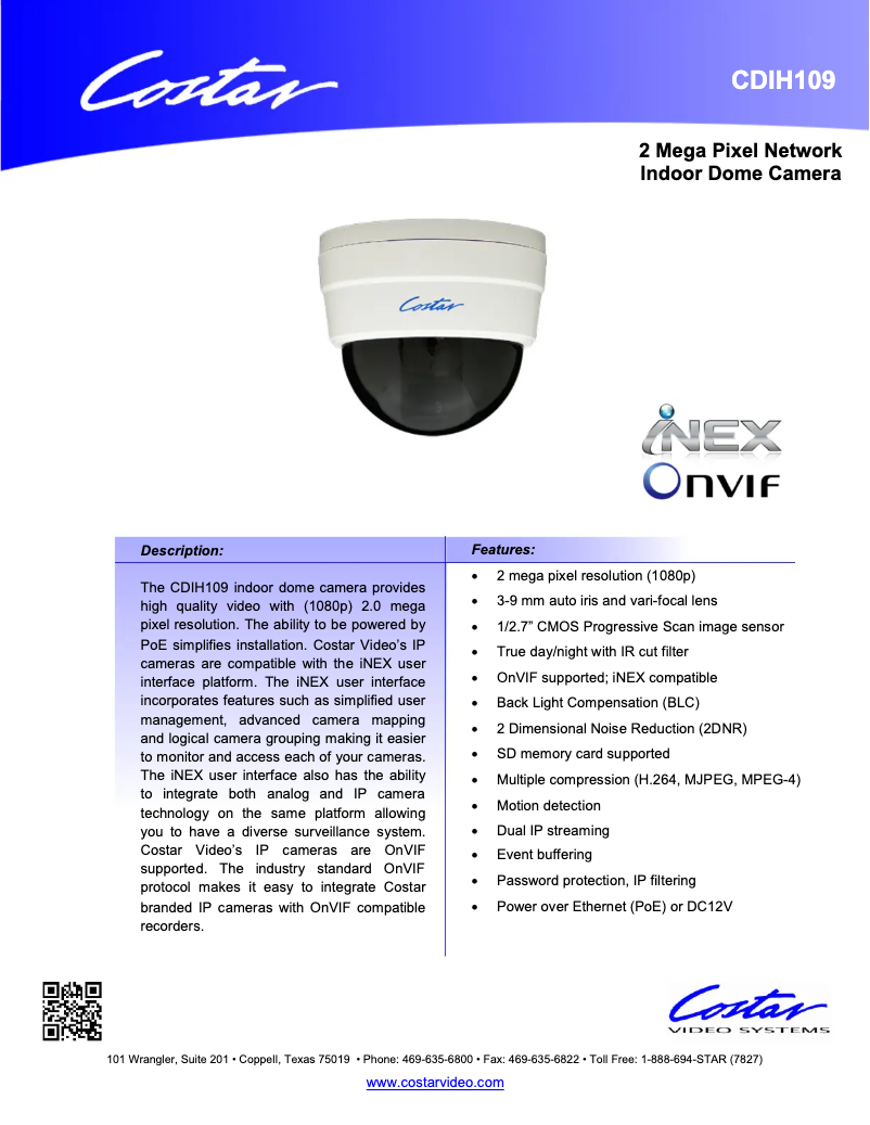 Page n°1 - Manuel utilisateur Costar CDIH109