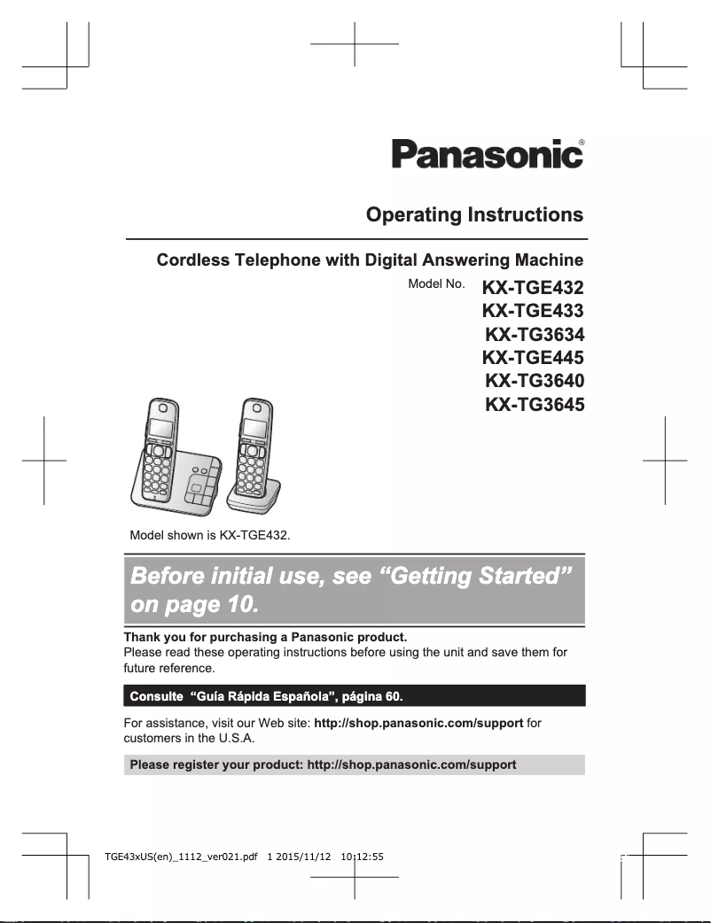 Page 1 de la notice Manuel utilisateur Panasonic KX-TG3634B