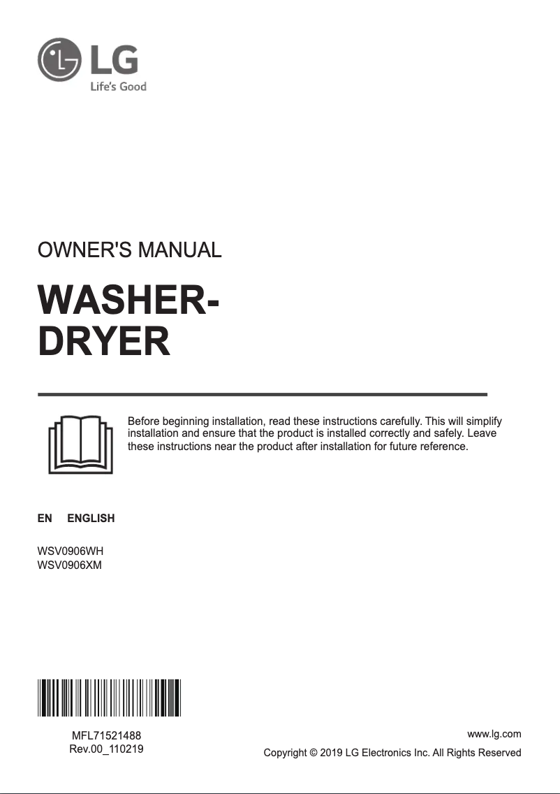 Page n°1 - Manuel utilisateur LG WSV0906WH