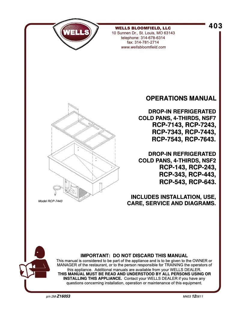 Page n°1 - Manuel utilisateur Wells RCP243