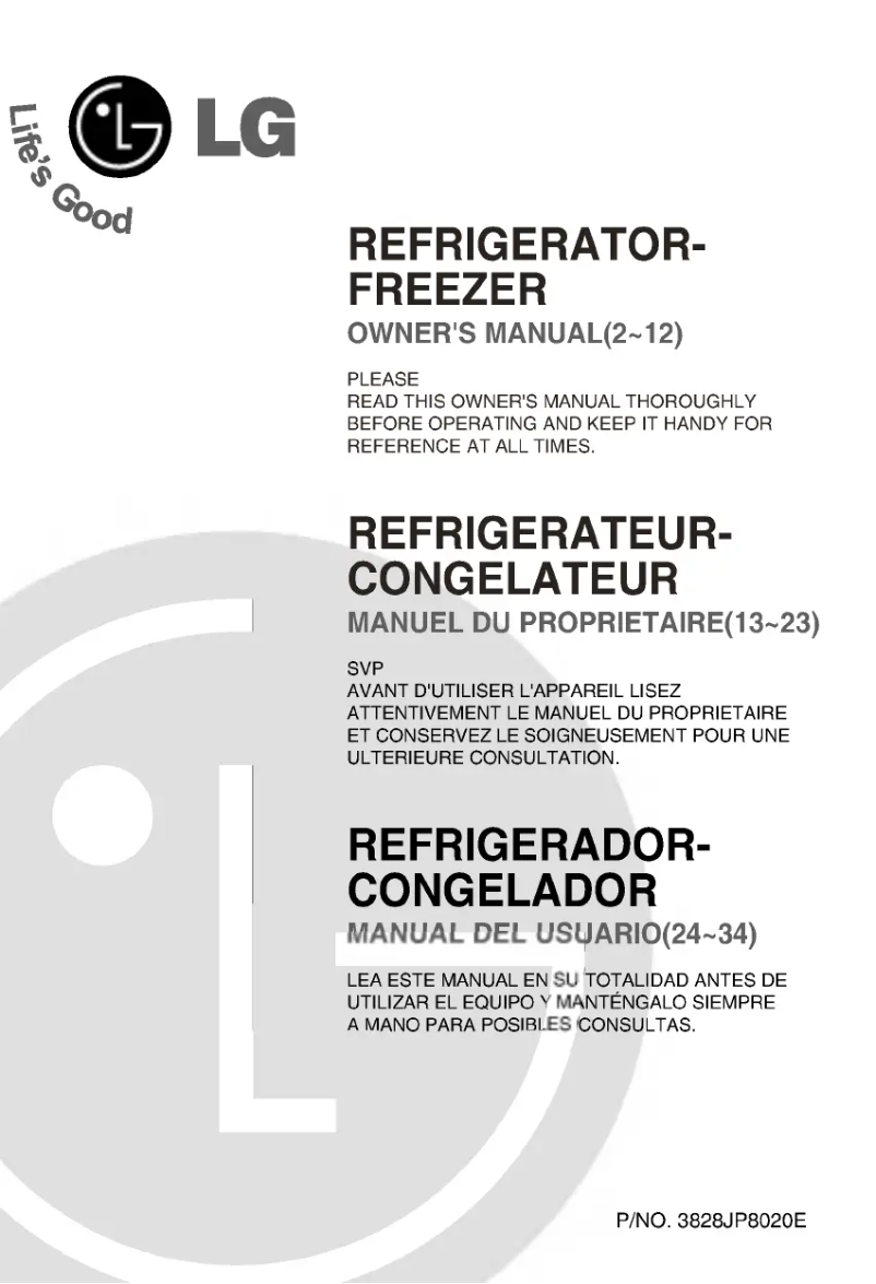 Page 1 de la notice Manuel utilisateur LG GN-S392ZVC
