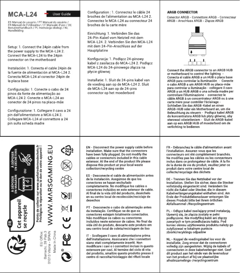 Page n°1 - Manuel utilisateur Mars Gaming MCA-L24