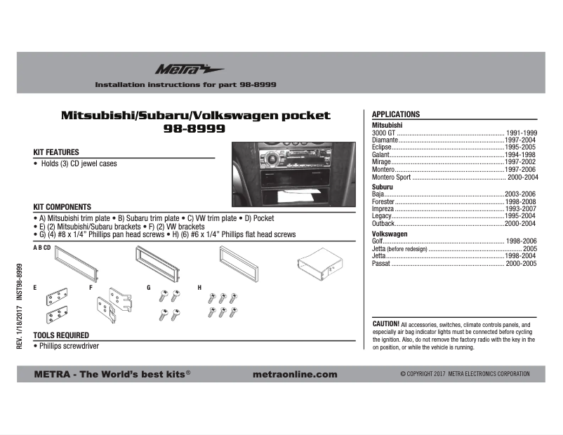 Page n°1 - Mode d'emploi Metra 98-8999